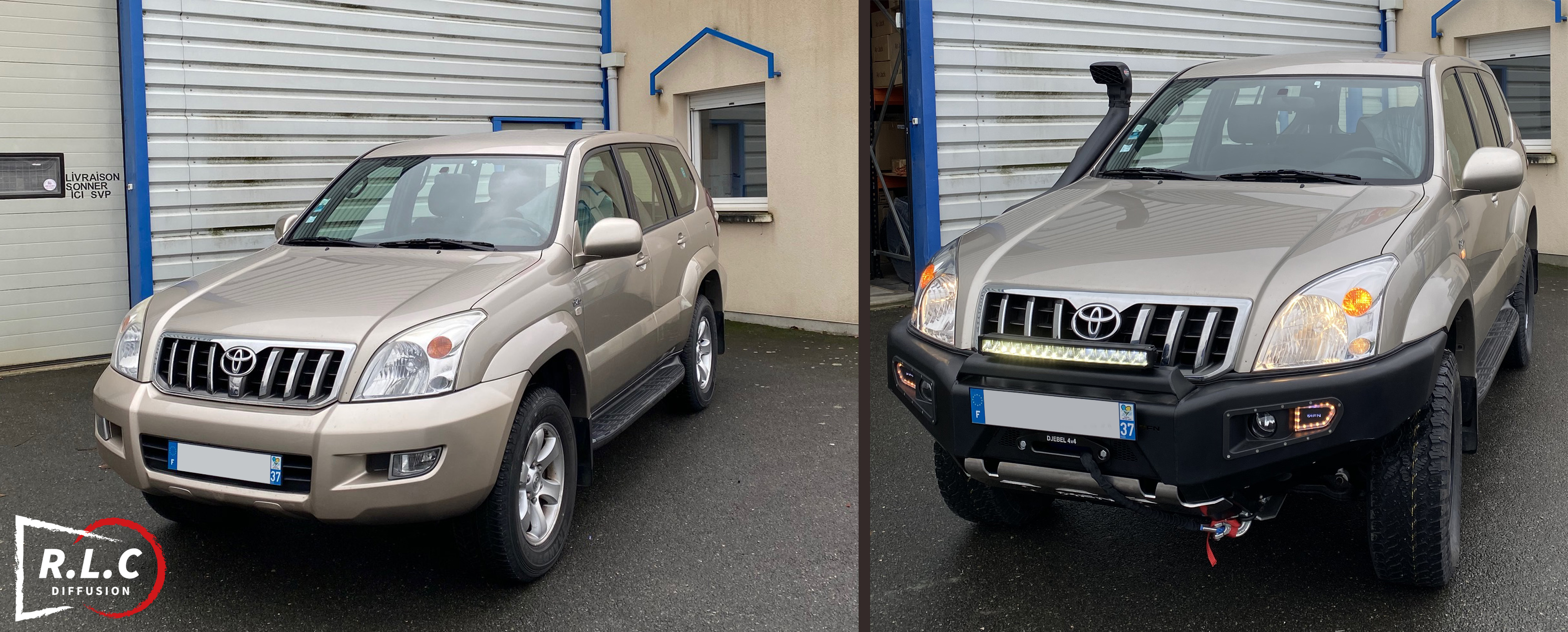 Photo avant/après de la préparation du TOYOTA KDJ120 par RLC Diffusion